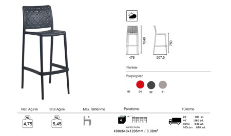 Fame - S Barstuhl 75 cm 2 Stück - 9