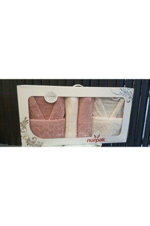 Familien-Bademantel-Set Hazal, 8-teilig, 100 % Baumwolle, Dusty Rose-Creme, verpackt - 3