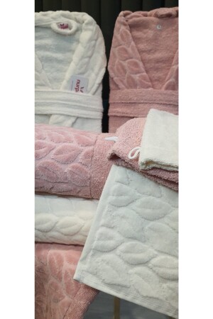 Familien-Bademantel-Set Hazal, 8-teilig, 100 % Baumwolle, Dusty Rose-Creme, verpackt - 4