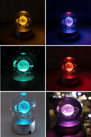 Farbwechselnde LED-beleuchtete Glas-Saturn-Mädchen-Kugel-Vollmond-Lampe, Kristallkugel, Lotus-Kamelien-Blumen-Anhänger - 3