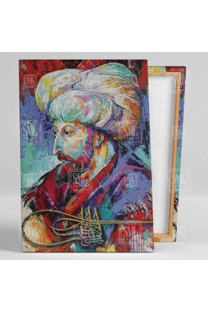 Fatih Sultan Mehmet Ottoman Sultan Tuğra Signatur Ölfarbe Effekt Kunstdekor Vertikaler Leinwanddruck T1011226 - 2