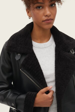 Faux Fur Inside Kunstleder Bikerjacke M - 4