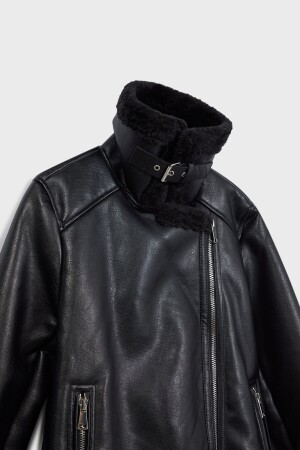 Faux Fur Inside Kunstleder Bikerjacke M - 7