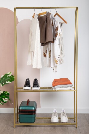 مرفق من الذهب من الذهب من المعدن معلقة بقدمين مضاعفة من الرف من الذهب من الملابس معلقة ملابس معلقة - Fec Reklam