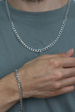 Feines Gourmet-Set aus Halskette und Armband aus Stahl für Herren, 4 mm, Eck06t TYC00011932045 - 3