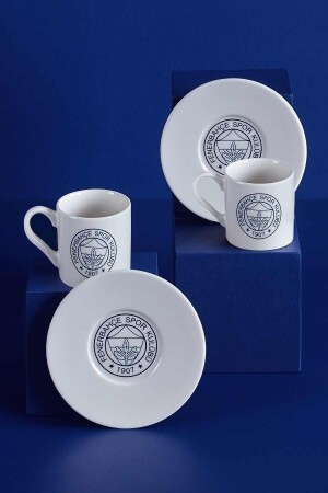 Fenerbahçe lizenziertes dunkelblaues Logo-Set mit 2 Kaffeetassen N3421 - 3