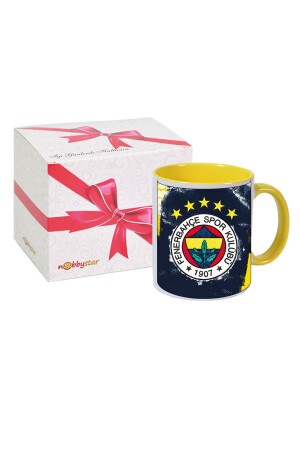 Fenerbahçe logo tasarımlı içi ve kulbu renkli porselen kupa bardak fenerbahçej - 4