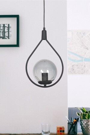 مـنـز-ديكو تصميم خاص مصباح معلق معدني زجاجي لون أسود زجاج مدخن صالة واحدة - المطبخ - غرفة المعيشة - Fer Avize