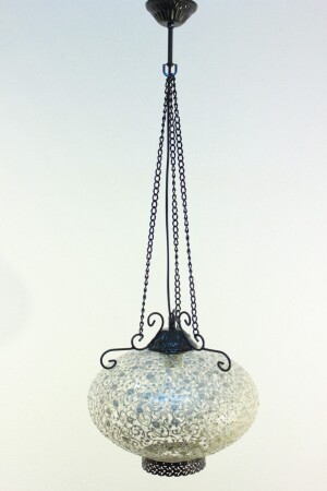 MNZ-Wrought Iron Metal صناعة يدوية الزجاج مصباح معلق واحد شمعة 35 سم قطر 90 سم طول ماكس 100 ووت ALX7 - DOĞA HEDİYELİK HOME