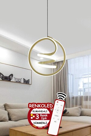 Ferngesteuerte 3-Farben-moderne Pendelleuchte LED-Kronleuchter mit goldenem Gehäuse und Spirale - 3