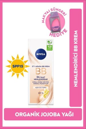 Feuchtigkeitsspendende BB-Creme SPF15 Sonnenschutz 50 ml – mittlerer Concealer – Make-up-Schwamm als Geschenk - 3