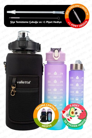 Figo 3er-Set Bpa-freie Motivationswasserflasche 2. 000 ml-750 ml-300 ml schwarze Wasserflasche - 1