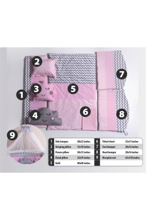 Figured Pink Kinderbett-Babyschlafset mit Moskitonetz 60x120 Größe MB-1-FIG. P.M. - 8