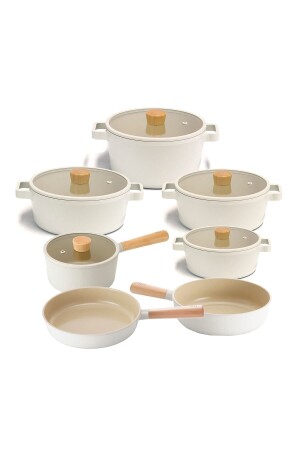 Fika 12-teiliges Topf- und Pfannenset aus Aluminiumguss mit Glasdeckel, Beige, 18c18s22k24k26d26t26w, TYC00808727948 - 1