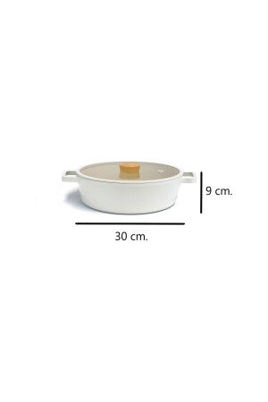 Fika Beige Gussaluminium 2-teiliges flaches Pilaf Karnıyarık Kochgeschirrset 30 cm und 26 cm beige26shallow30shallow - 4