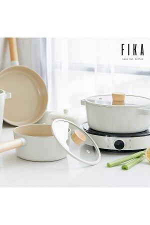 Fika Beige Gussaluminium 2-teiliges flaches Pilaf Karnıyarık Kochgeschirrset 30 cm und 26 cm beige26shallow30shallow - 5