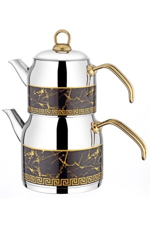 Filinta Indüksiyon Tabanlı Desenli Mini Boy Çaydanlık Takımı Gold hnkr21 - 1