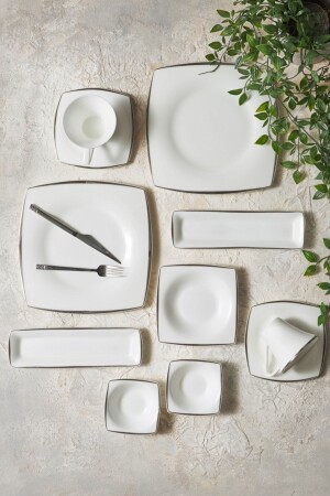 26-teiliges Frühstücks-/Servierset aus feinem Perlachat-Platin für 6 Personen, quadratisch - Karaca