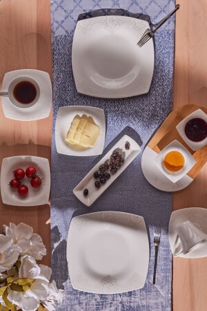 Fine Pearl Helen 26-teiliges quadratisches Inci-Frühstücks-Servierset für 6 Personen - Karaca