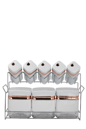 MNZ-Fıona 8-piece White Spice Jar Set مع المقعد P/cam-401036 P/CAM-401036 - Paçi