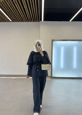 Fiona Keten Arkadan Bağlamalı Takım - Lacivert - Duendeca