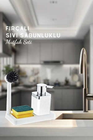 Fırçalı Sıvı Sabunluk Süngerlik Standlı Mutfak Banyo Seti GM00254 - 1