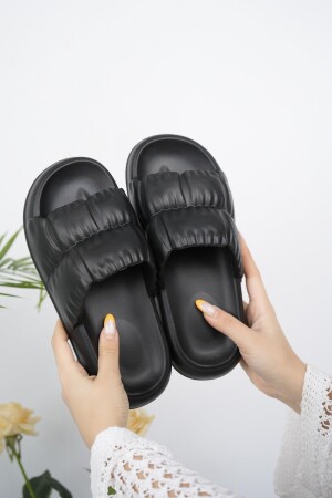 Fırfır Kadın Terlik Plaj Deniz Havuz Terliği Siyah - Moda Frato