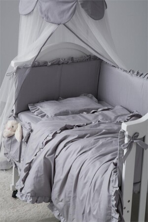 MNZ-Frilly Gray 60x120 لون المخلوق / حماية الحافة مونتيسوري و غطاء الغطاء مجموعة النوم مجموعة النوم012 - Jaju Baby