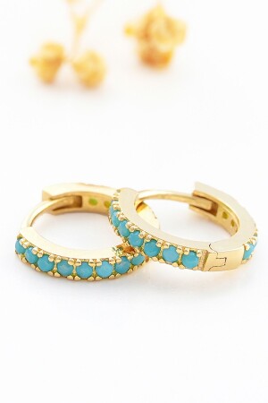 Türkise Ohrringe 14k Gold Piercing / *Babygröße*/ Kleine Creolen mit türkisfarbenem Stein Huggie - Garogold