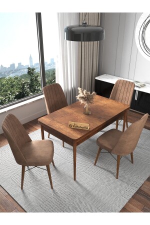 Fixed Barok 70x110 Cm - 4 Kişilik Sabit Yemek Masası - Yemek Masası Takımı - Acı Kahve - Kaffahome