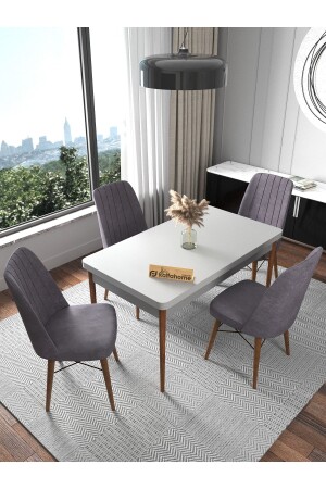 Fixed Beyaz 70x110 Cm Sabit - 4 Kişilik Yemek Masası - Yemek Masası Takımı - Gri - Kaffahome