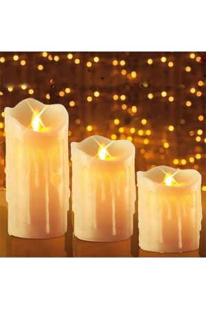 Flackernde Flamme, cremefarbene geschmolzene LED-Kerze, 3-teilig, bewegliche Flamme, schmelzende künstliche Kerze, batteriebetrieben, LED, groß, EML4242 - 2