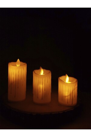 Flackernde Flamme, cremefarbene geschmolzene LED-Kerze, 3-teilig, bewegliche Flamme, schmelzende künstliche Kerze, batteriebetrieben, LED, groß, EML4242 - 3