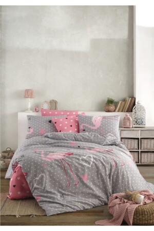 Flamingo-gemustertes Doppelbett-Bettbezug-Set mit elastischem Laken, Flamingo-Bettbezug-Set - 3