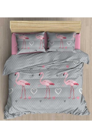 Flamingo-gemustertes Doppelbett-Bettbezug-Set mit elastischen Laken. Doppeltes Flamingo-Bettbezug-Set - 2