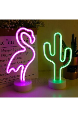 Flamingo Neon Kaktus Neon Elektrisches USB Batteriebetriebenes 2-teiliges Neon-Nachtlicht-Set Kinderzimmer Große Größe DODEMONTOPAGECE - 2