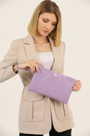 Fliederfarbene Krokodil-Portfolio-Clutch - 4