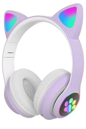 Fliederfarbenes, detailliertes, kabelloses, bunt beleuchtetes Bluetooth-RGB-Gaming-Headset für Kinder mit Katzenohren, Karler28 - 1