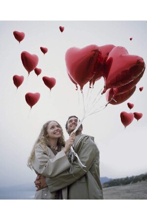 Fliegender Herzballon mit Folienherz 5 Stück 45 cm rot Romantischer Heiratsantrag - 8