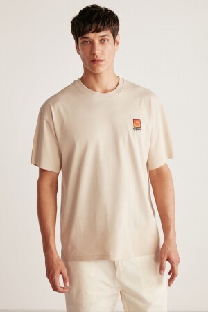 Floraıson Herren-T-Shirt in Beige mit Rundhalsausschnitt aus 100 % Baumwolle in Übergröße - 1