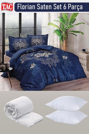 Florian Saten Uyku Seti 6 Parça Lacivert - Gothic Themed Satin Duvet Cover - 1