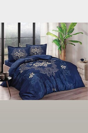 Florian Saten Uyku Seti 6 Parça Lacivert - Gothic Themed Satin Duvet Cover - 5