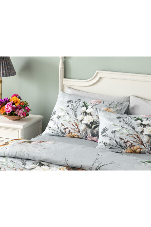 Flower Heaven Digital bedrucktes Doppelbett-Bettbezug-Set aus weicher Baumwolle, 200 x 220 cm, Grau, 10039359 - 3