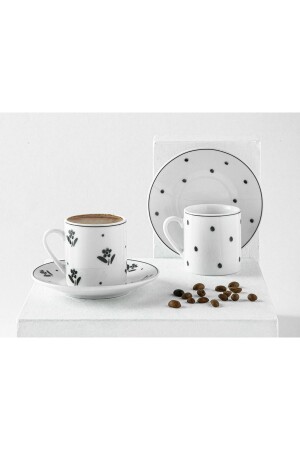 Flower Touch Porzellan 4-teiliges Kaffeetassen-Set für 2 Personen 80 ml Schwarz 10035817 - 2