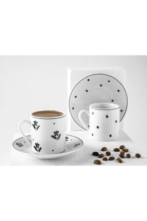 Flower Touch Porzellan 4-teiliges Kaffeetassen-Set für 2 Personen 80 ml Schwarz 10035817 - 5