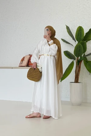 Flowers Elbise Ekru - Nuuwears