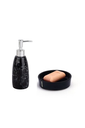 Flüssigseifenspender und Seifenschale 2 Badezimmer-Set, Black Stone ZBOSP-C299 - 2