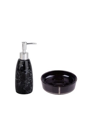 Flüssigseifenspender und Seifenschale 2 Badezimmer-Set, Black Stone ZBOSP-C299 - 5