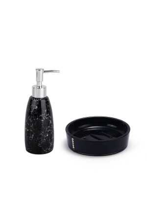 Flüssigseifenspender und Seifenschale 2 Badezimmer-Set, Black Stone ZBOSP-C299 - 6