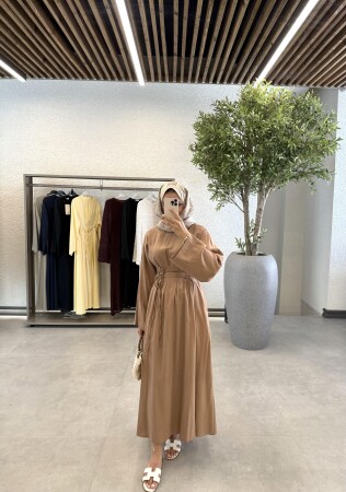 Fly Çift Kemerli Elbise - Camel - Duendeca